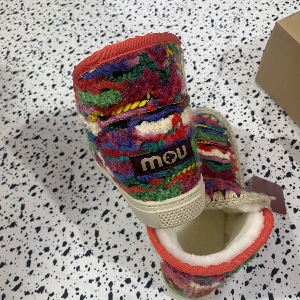 Mou Multicolor Crochet Knit Fleece-Lined Boots - Picture 6 of 8